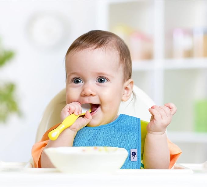 12 Pack Terry Drool Cotton Bibs, Unisex Baby Bibs with Fiber Filling Waterproof for Feeding, Teething, Drooling