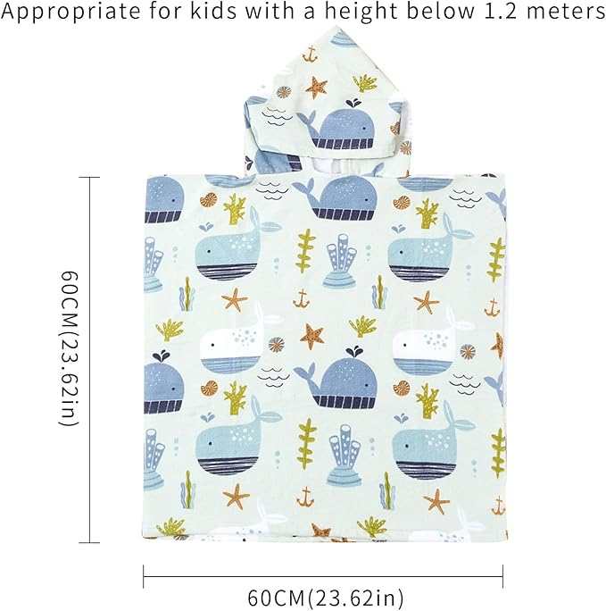 Toddler & Kids Hooded Bath & Beach Towel - Microfiber Wearable Poncho for Bathroom, Pool, Beach