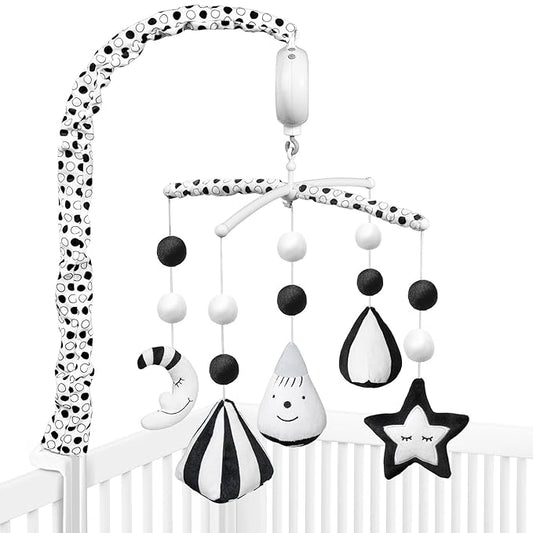 FEISIKE Baby Crib Mobile, Crib Toys Hanging with 35 Lullabies, 3 Modes Digital Musical Box（Turn Only, Music Only, Turn & Music Newborn Baby Toys Black/White for Boys and Grils