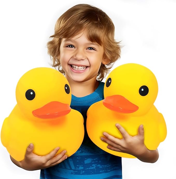 2 Pcs Jumbo Rubber Yellow Duck,Kalafona 10.3 Inch Giant Big Large Waterproof No 'Bebe' Noise No Hole Rubber Funny Duck Bath Pool Toy Without Hole for Kids Shower Birthday Party Favor Home Decor
