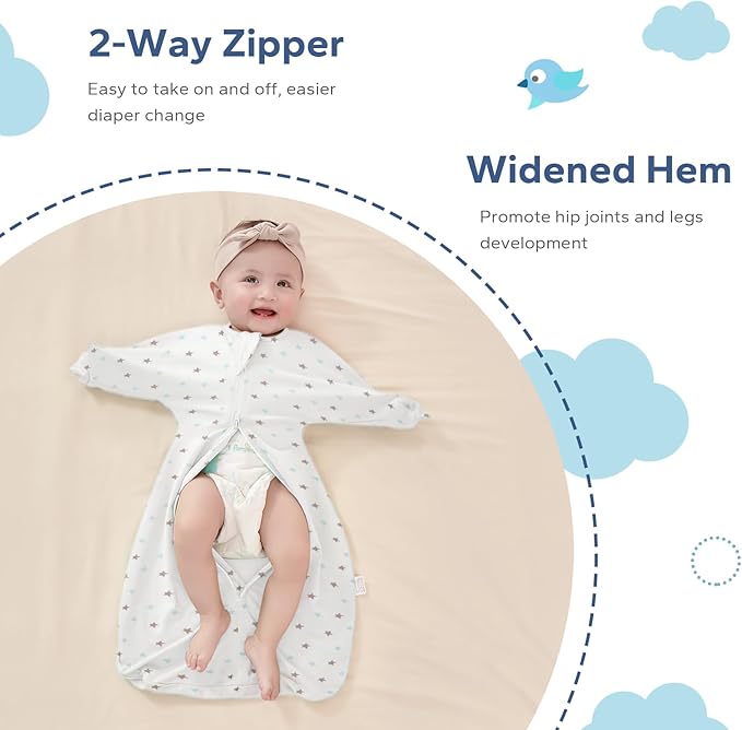 ZIGJOY Shark-Fin Transition Swaddle - 1.0 Tog Baby Sleep Sack Soft Cotton Transitional Swaddle Baby Wearable Blanket