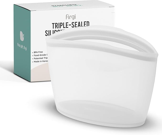 Premium Platinum Silicone Reusable Food Storage Bag 10.6 Cup (84 fl oz), Airtight Zip Lock Bags for Food, BPA-Free Silicone Freezer Bags, Microwave Safe Sous Vide Container, White