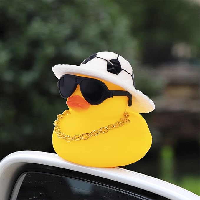 wonuu Car Rubber Duck, Yellow Duck Decoration Dashboard with Sun Hat Swim Ring Necklace Sunglasses for Car Dashboard Decorations