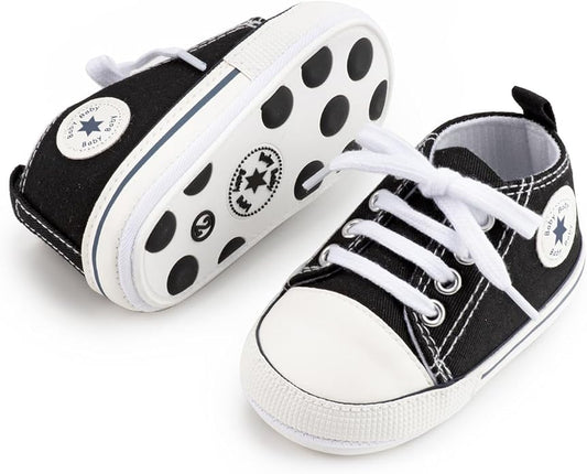 Meckior Baby Girls Boys Canvas Sneakers Soft Sole High-Top Ankle Infant First Walkers Crib Shoes