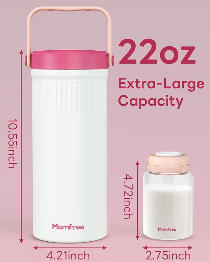 22oz Portable Breast Milk Cooler for Breastmilk Storage, Liquid Gold Saver 360° Cooling Keeps Milk Fresh for 24 Hours, Larger Capacity Breastmilk Chiller with 2pcs Bottles for Outdoor Mom