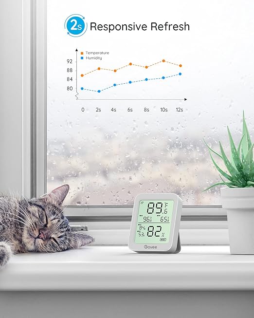 Govee Indoor Hygrometer Thermometer 2 Pack, Humidity Temperature Gauge with Large LCD Display, Notification Alert with Max Min Records, 2 Years Data Storage Export for Room Greenhouse, Grey