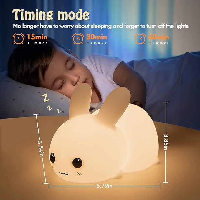 QANYI Kawaii Bunny Night Lights for Kids, 7 Color Light Silicone for Baby Nursery, Portable USB Rechargeable Bedside Lamp for Toddler's Room, Bunny Decor Kawaii Easter Gifts for Child and Teen Girls