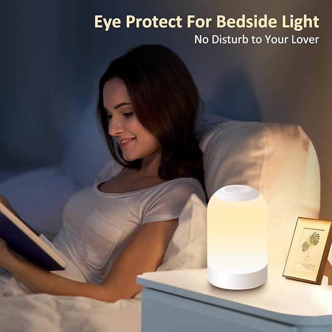 Bedside Touch Night Light, Baby Nursery Nightlight for Kids Adults, Egg Light with Timer, Dimmable Small Cordless Table Lamp for Nightstand/Bedroom/Children's Room, USB Rechargeable, White/Warm/Amber