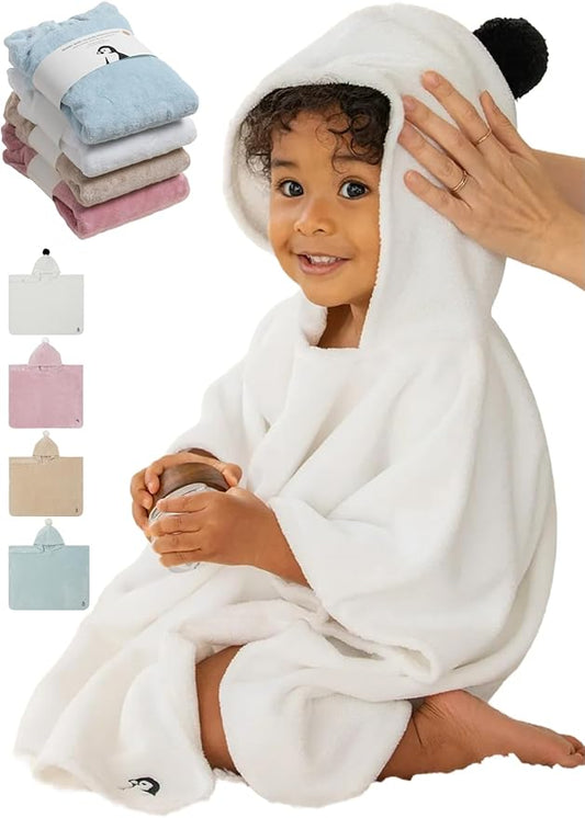 Konny Baby Hooded Towel Plush Thick & Cozy Soft-Touch Absorbent Rayon from Bamboo Cotton Baby Bath Beach Towel, Oeko-TEX, Newborn Boys Girls Toddler (White, Small)