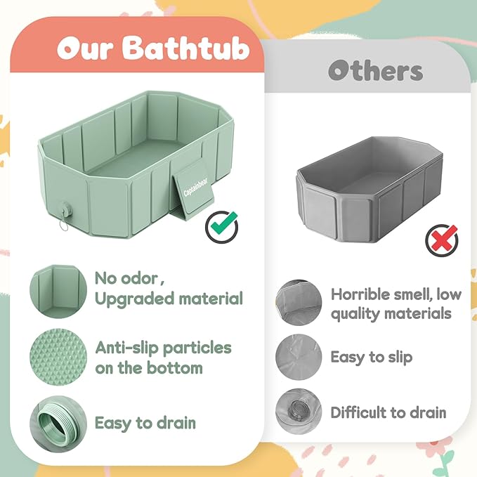 Captainbear Baby Bathtub for Infants to Toddler, Non-slip Baby Bath Tubs with Bathtub Support, Collapsible Toddler Tub for kids, Foldable&Portable Travel Baby Bath Tub for Sink Bath,Tub,Bathroom,6M-5Y