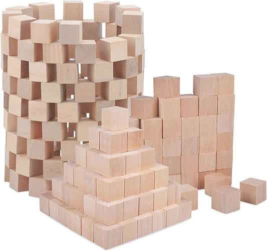 Wood Blocks, 200 Pack Counting Cubes Square Wood Craft Cube Blocks Wooden Blocks Building Blocks,Square Blank Puzzle Making and DIY Craft Cube Blocks,Early Math Manipulatives (Wood)