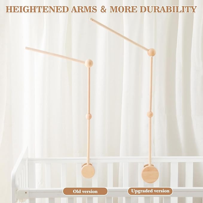 let's make Baby Crib Mobile Arm - 36 Inch Wooden Mobile Arm Upgraded Adjustable Mobile Holder for Crib Mobile Hanger Baby Crib Attachment Nursery Decor