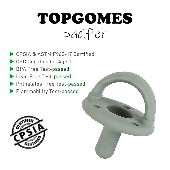 Soother Pacifier,Food Grade Silicone Pacifiers with Handle & 3 Holes for Added Safety, BPA Free, 2 Pack (Sage+Ether)