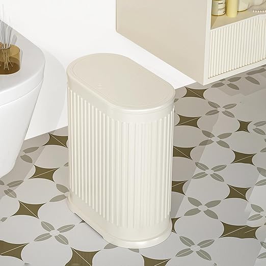 1.6 Gallon Trash Can with Lid, Small Bathroom Trash Can Wastebasket, Slim Garbage Can with Inner Bucket, Press Top Lid Garbage Container Bin for Kitchen, Home, Office, Bedroom, Living Room