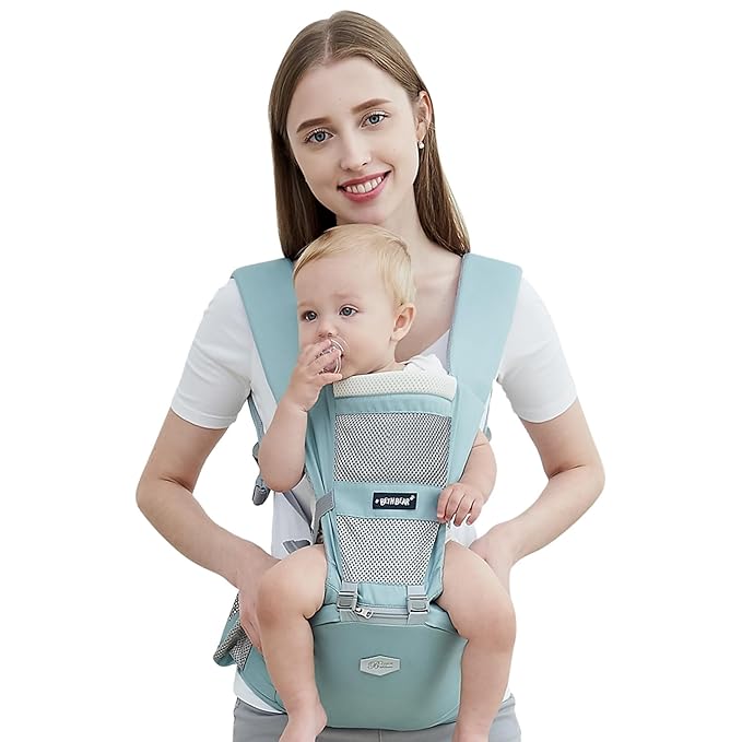 Baby Carrier with Hip Seat, 6-in-1 Baby Newborn to Toddler, Adjustable Baby Hip Seat Carrier for Breastfeeding, All Seasons (wrj-new-8101-green)