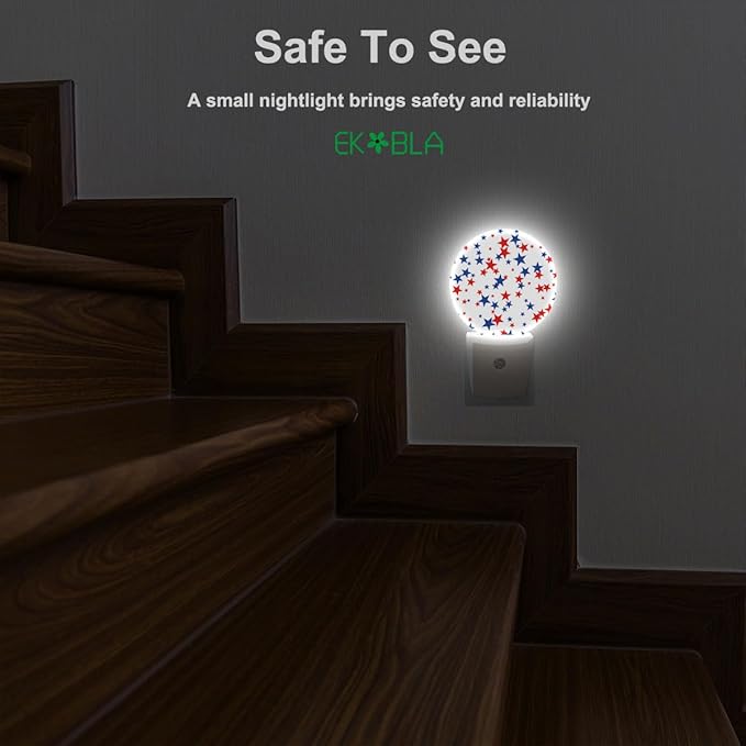 EKOBLA American Stars Patriotic Night Lights Plug into Wall Red Blue Plug-in Nightlights Dusk to Dawn Sensor LED Lighting Home Bedroom Bathroom Hallway Decor for Men Women Boys Girls