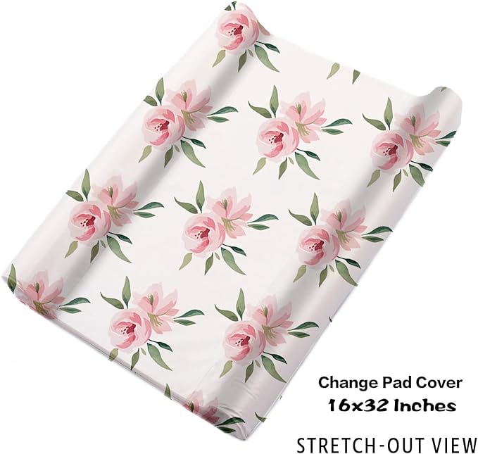 Personalized Nursery Crib Bedding Set: Custom Name Pink Flower 5 Piece Baby Crib Sets with Highland Cow Pattern - Toddler Double Layer Blanket Set, Comfortable Crib Bed Sheets for Baby Grils