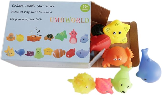 Preschool Bath Toys Rubber Floating Baby Wash Shower Toy for Toddlers Kids Party Decoration15 Pcs (Sea Animal)