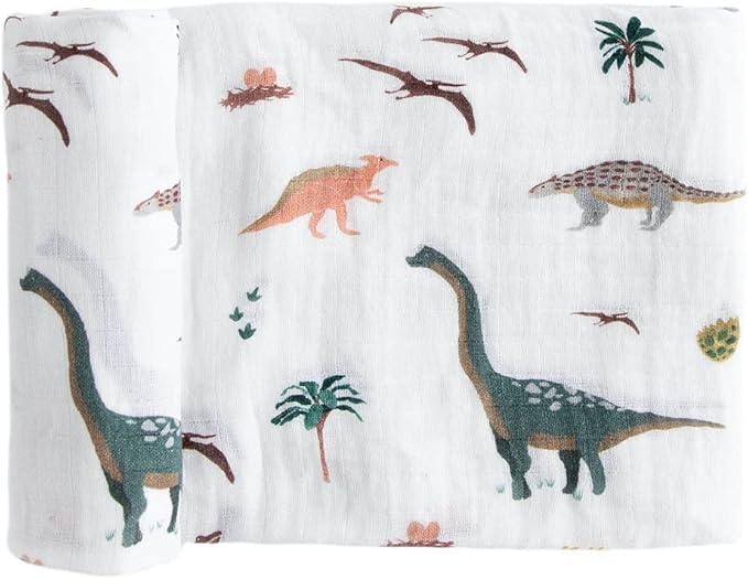 RED ROVR 100% Certified Organic Cotton Muslin Swaddle | Newborn Receiving Blanket | Baby Wrap | Boy, Girl, Unisex | Soft, Lightweight, Breathable | Burping, Nursing, Swaddling | 44" x 44" | Dino Days