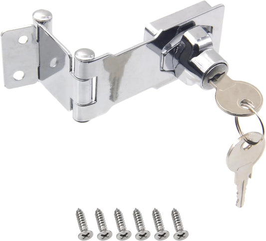 KIBBEH 1 Pack Door Lock Hasp Latchs, Collapsible Solid 304 Stainless Steel File Cabinet Lock Desk Drawer Lock, for 90 Degree and 180 Degree Drawers, Dabinets, Doors, Flip Barn Door (Universal Key)