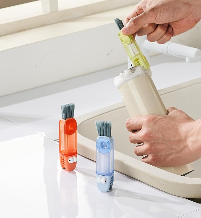 4-in-1 Bottle Cleaning Brush Set, Multifunction Silicone Cup Lid Gap Cleaner, Home Kitchen Crevice Cleaning Tools, 3 Pcs, Red