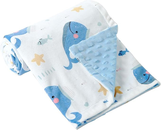 iEvolve Baby Nursery Bed Blankets Ultra Soft Double Layer Mini Blanket Minky Blanket Receiving Blankets Shower Gifts(Whale,30 * 47in)