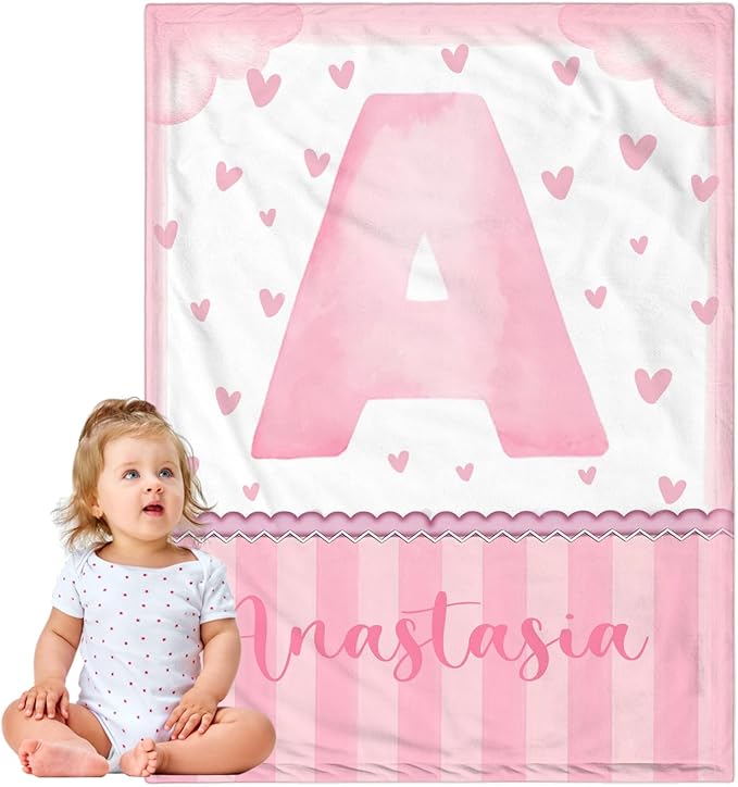 Personalized Baby Blanket for Girls, Custom Baby Blanket with Name, Soft Cozy Personalized Name Blankets for Kids, Customized Letters Blanket for Infant Toddler Birthday Christmas