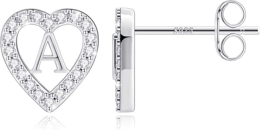 Anoup Christmas Gifts for Grandkids Girls Earrings - S925 Sterling Silver Post CZ Hypoallergenic Stud Heart Initial Earrings for Women Kids Jewelry Stocking Stuffers for Teen Girls Birthday Gifts