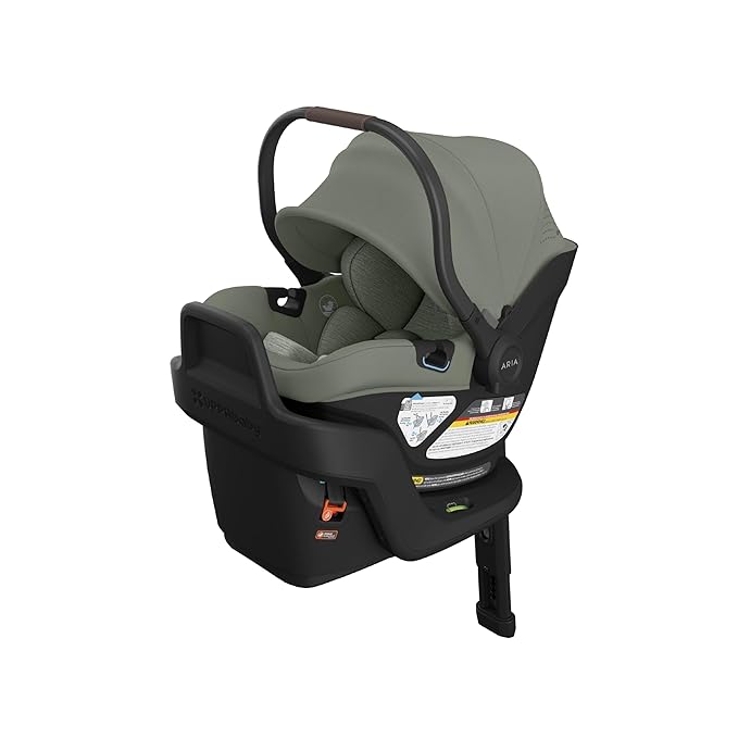UPPAbaby Aria V2 Lightweight Infant Car Seat - Just Under 6 lbs - Base with Load Leg + Infant Insert + All-Weather FootCover Included - Direct Stroller Attachment - Evelyn (Green Meadow)