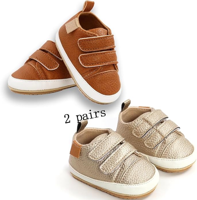 2Pairs Baby Shoes,Boys Girls Non-Slip Rubber Sole Sneakers,Unisex Infant Soft Lightweight First Walking Crib Shoes