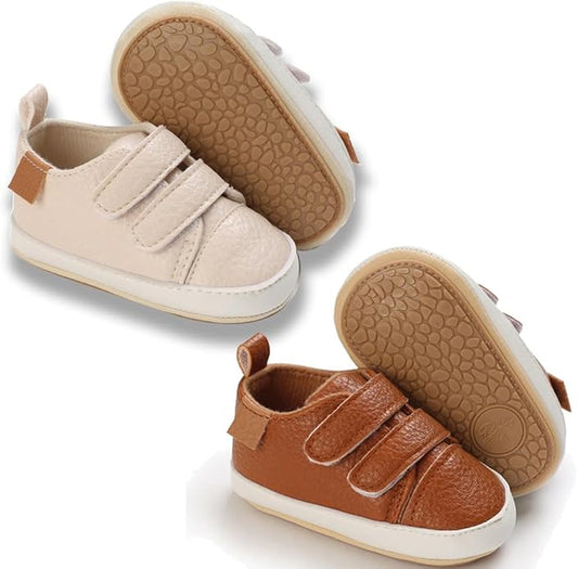 2Pairs Baby Shoes,Boys Girls Non-Slip Rubber Sole Sneakers,Unisex Infant Soft Lightweight First Walking Crib Shoes