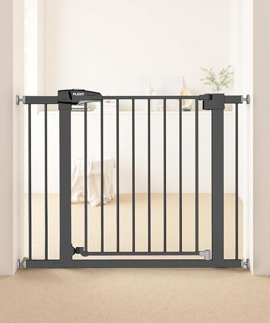 Baby Gate for Stairs, 29.5-40.5" Dog Gate for Doorways, Walk Thru Auto Close Metal Child Gate for The House, Stairs and Doorways, Pressure Mounted Pet Gate for Dog Indoor (Black)
