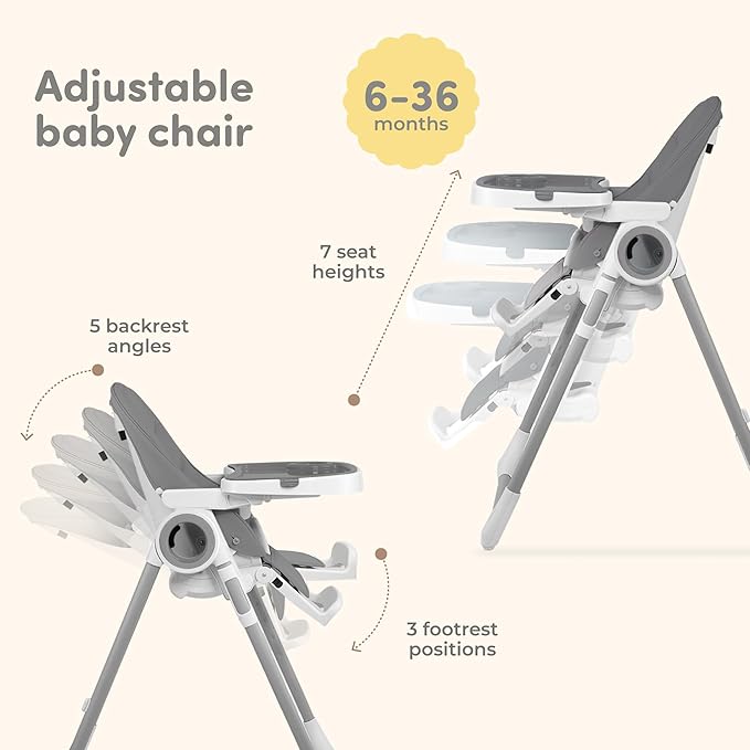 Baby High Chair Adjustable to 7 Different Heights - Foldable High Chairs for Babies and Toddlers - Silla para Comer de Bebe - Dark Grey