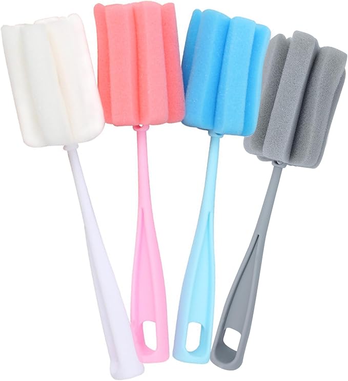 Bottle Brush Sponge 4PCS Cup Washer Brush Long Handle Cleaner Brush for Baby Bottle Glasswares Mugs Cups Kitchen Clean (4 PCS)