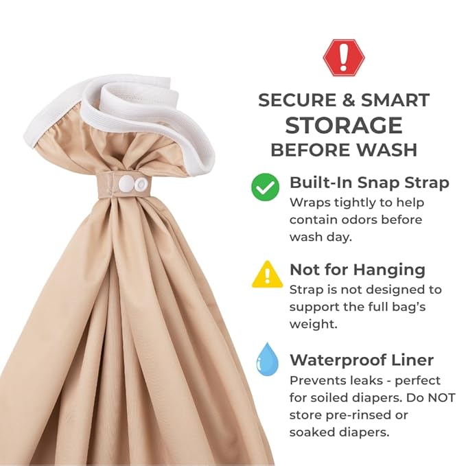 Nora's Nursery Pail Liner for Cloth Diapers - Reusable and Washable - Fits all Standard Diaper Pails - Waterproof Pail Liner with Strap for Diaper Pails, Laundry & Kitchen Garbage Cans (Forest - 2 Pk)