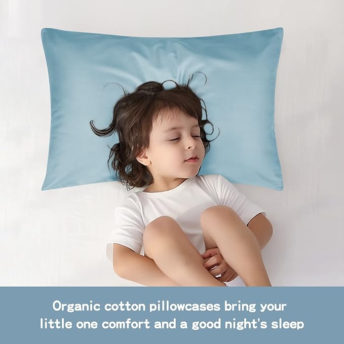 Soft Organic Cotton Toddler Pillowcases 14 X 20 Inches, Fit 13 X 18, 14 X 19 Pillows, Smooth Pearl Cotton Baby Pillowcases with Envelope Closure, Pink and Sterling Blue, Set of 2