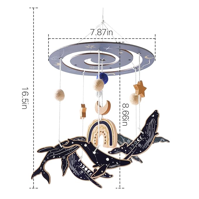 Crib Mobile Baby Nursery Mobiles | Baby Mobile for Crib | Handmade Nursery Crib Mobile | Ocean Whale Theme Hanging Decor for Boys Girls Bedroom Cot Cabin (Blue Whale)