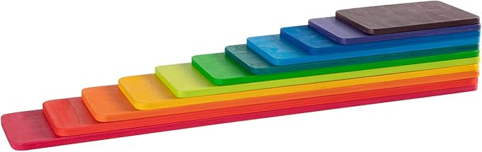 Wooden Rainbow Rectangle Stacker Toys, Rainbow Building Blocks Board Set for Kids, 11Pcs Rectangle Stacking Puzzle, Learning Creative Thinking Toys