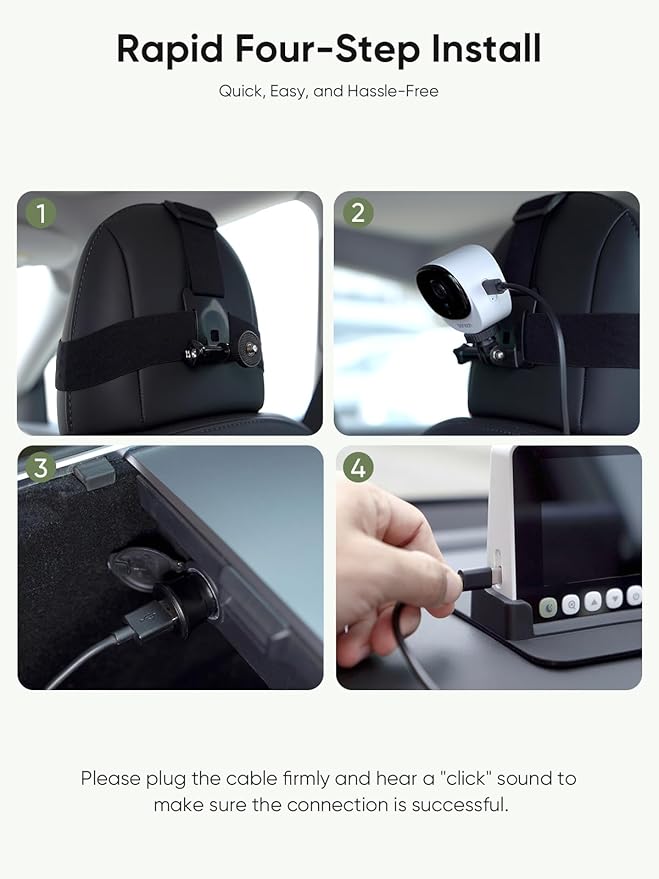 bonoch 5" 1440P Baby Car Camera for 2 Kids - 360° Rotating Adjustable Wide View Dual Cameras, Split Screen Night Vision Baby Monitor, Easy Install Rear Facing Backseat Mirror, USB Powered with Charger