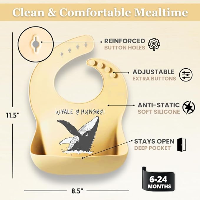 Animal Silicone Bibs for Babies - 2 Pack Sea Life Bibs for Boys and Girls - Easy to Clean Adjustable