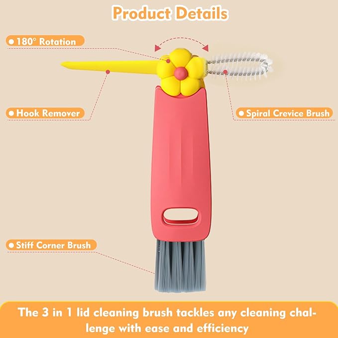 3 in 1 Cup Lid Cleaning Brush, Portable Cup Cleaner Brush, Water Bottle Cleaner Brush, 3 in 1 Multifunctional Cleaning Brush for Home Kitchen Cleaning Tools（3PCS）