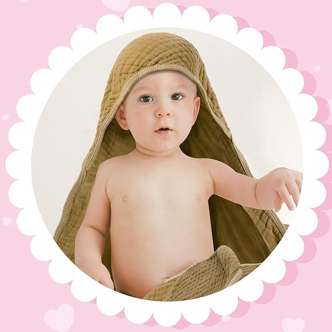 Peryiter 6 Pcs Muslin Hooded Baby Towels, 32"x 32" Cotton Newborn Bath Towel Muslin Infant Baby Blankets Absorbent Unisex Newborn Registry Gift Essentials for Girls Boys (Orange)