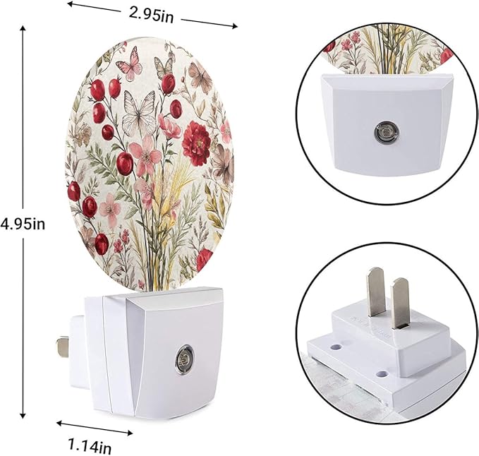 EKOBLA Vintage Flower Butterfly Night Light Floral Plug into Wall with Dusk to Dawn Light Sensors, Warm Nightlights for Bedroom, Bathroom, Hallway, Kitchen, Gifts for Girls Women