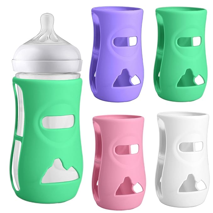 BUSOHA 4 Pack Silicone Sleeves for Avent Baby Bottles - Anti Breakage Baby Bottle Holder for Avent Natural Glass Baby Bottles,Compatible with Avent Baby Bottle,8oz