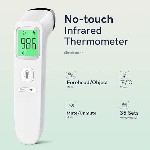 No-Touch Thermometer for Adults and Kids, Fast Accurate Digital Thermometer with Fever Alarm & Silent Mode, Easy-to-use, Forehead Thermometer for Babies, Kids & Elderly