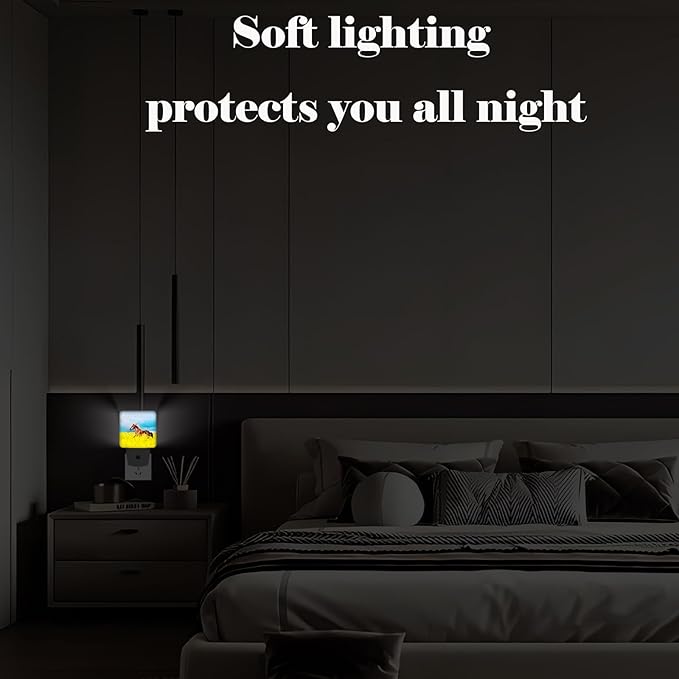 Bay Horse On Rape Field Night Light,Plug-in Night Lights with Dusk to Dawn Sensor for Stairway,Hallway,Bedroom Sleep Friendly Ideal for Women/Girls/Boys Gift,0.5w
