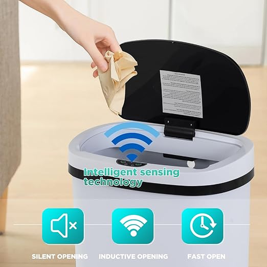 BestOffice | 13 Gallon Plastic Trash Can with Lid | White | Automatic Touchless Garbage Can | Odor Control | Modern Oval Design | Easy to Clean | Fits Any Kitchen, Bathroom, Office or Home