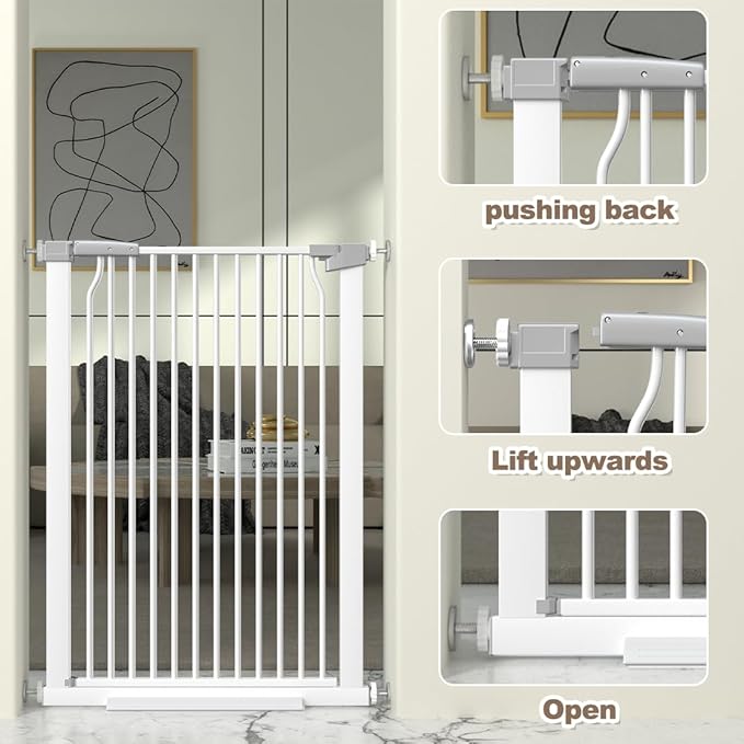 41" Extra Tall Baby Gate for Doorways and Stairs No Drill, Adjustable 29.9-40.9'' Auto Close Dog Gate Indoor, Pressure Mounted Walk Through Swing Wide Pet Gate, Tall Cat Gate with Expansion Kit, White