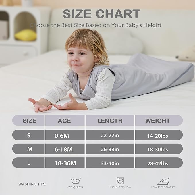 Mosebears Unisex Rayon Made from Bamboo Sleep Sack with 2-Way Zipper,2.5 Tog Baby Winter Sleep Sack (Light Grey,18-36 Months)