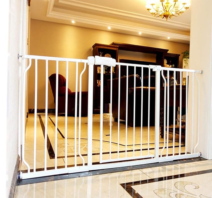 ALLAIBB Extra Wide Pressure Mount Baby Gate Auto Close White Metal Child Dog Pet Safety Gates with Walk Through for Stairs,Doorways,Kitchen and Living Room(62.20-66.93"/158-170cm)